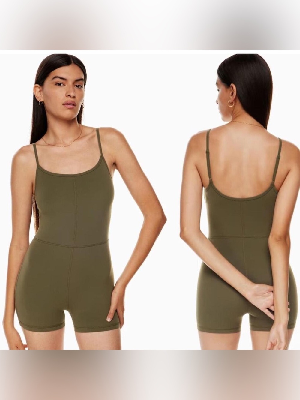 Aritzia Wilfred Free Divinity 3” romper 
Olive Green Strappy Romper